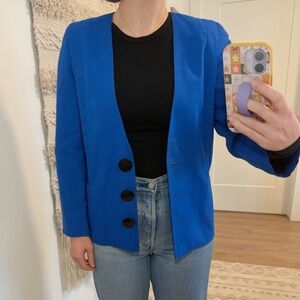 VINTAGE Royal Blue Structured Blazer with Large Black Buttons Size XS/S